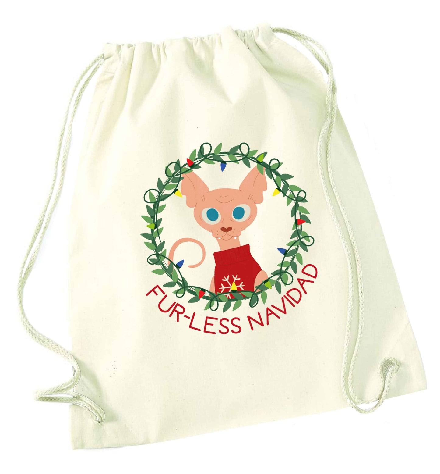 Furr-less navidad  natural drawstring bag
