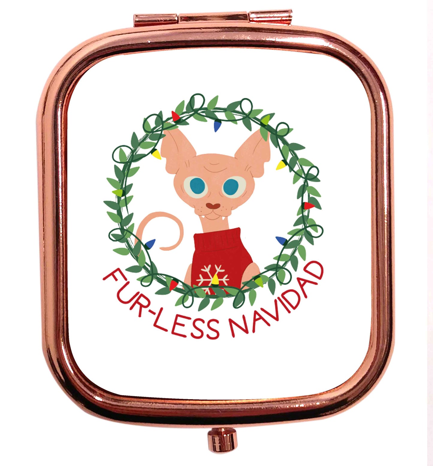 Furr-less navidad  rose gold square pocket mirror