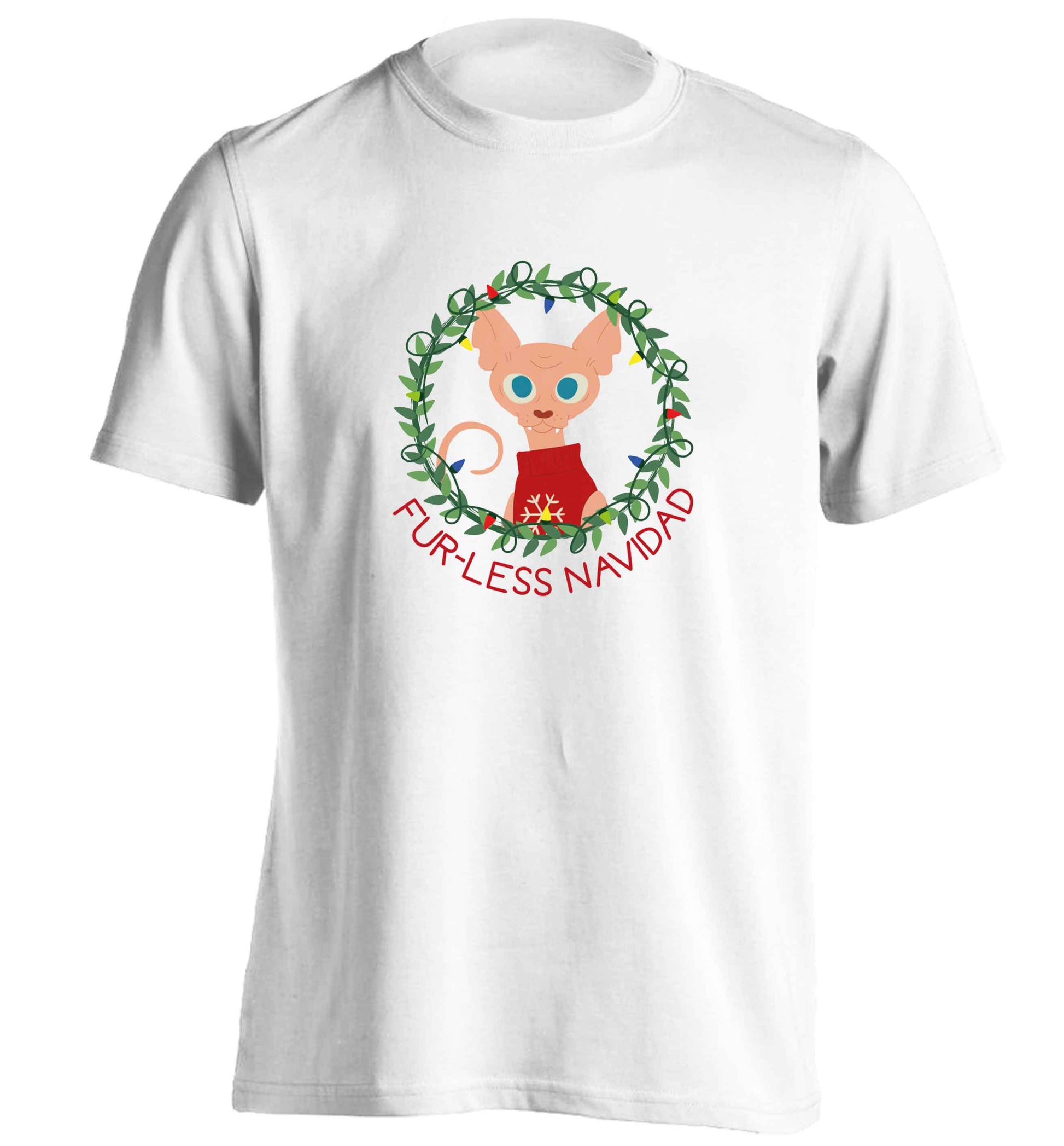 Furr-less navidad  adults unisex white Tshirt 2XL