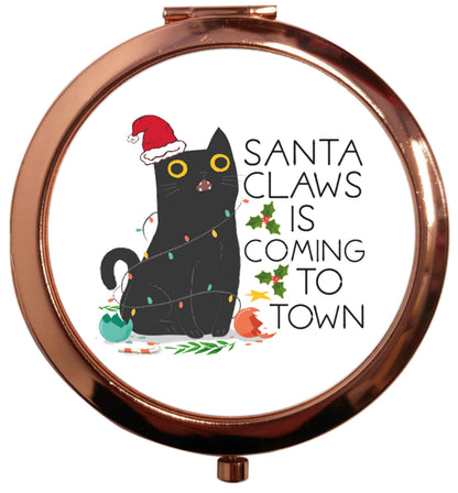 Santa claws is coming to town  rose gold circle pocket mirror