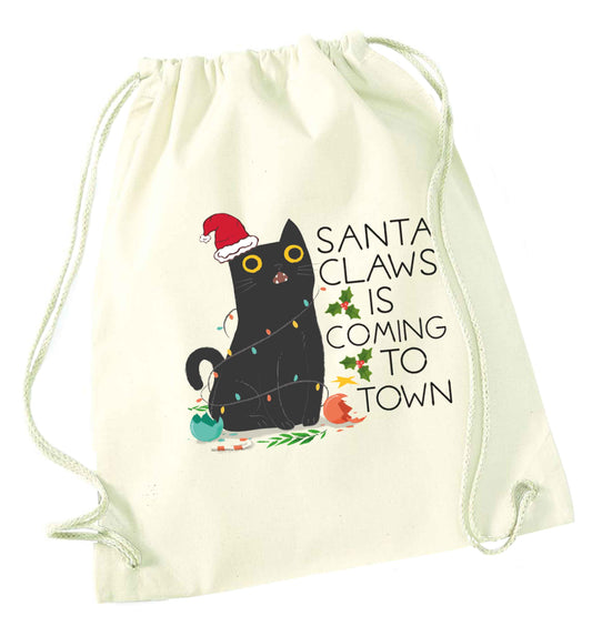 Santa claws is coming to town  natural drawstring bag