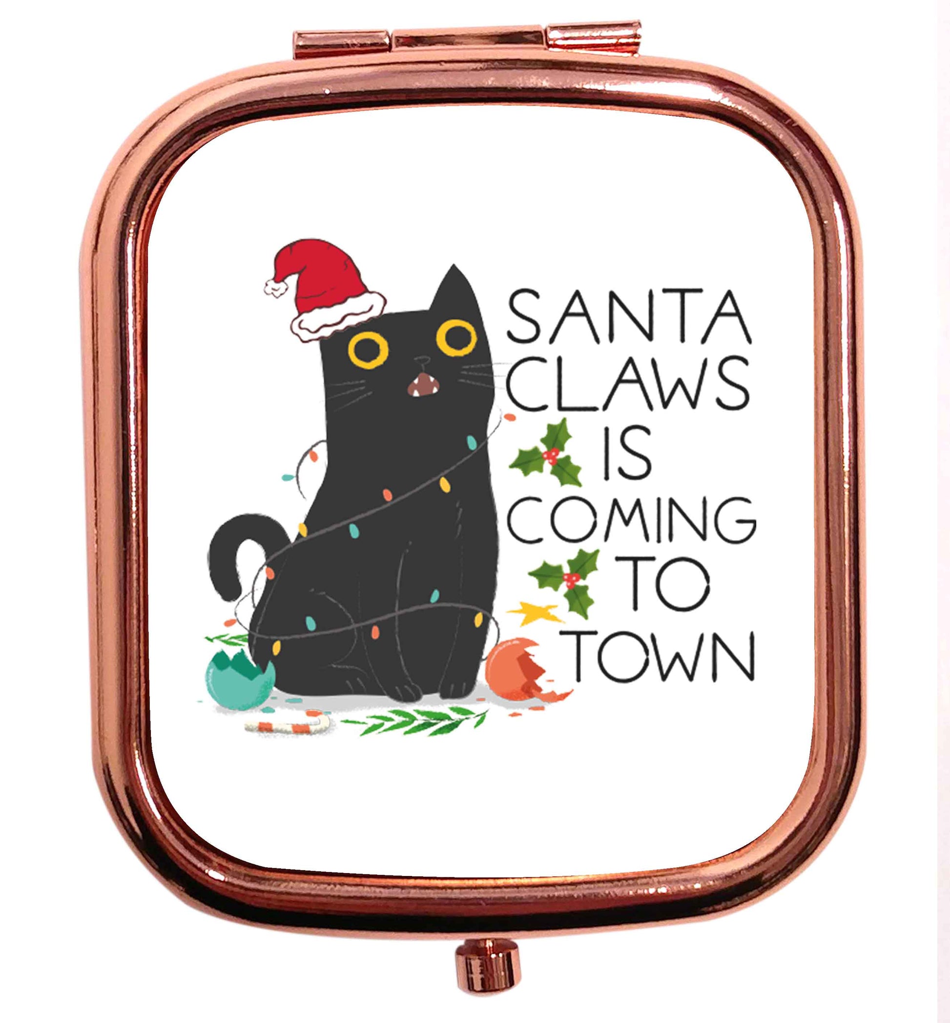 Santa claws is coming to town  rose gold square pocket mirror