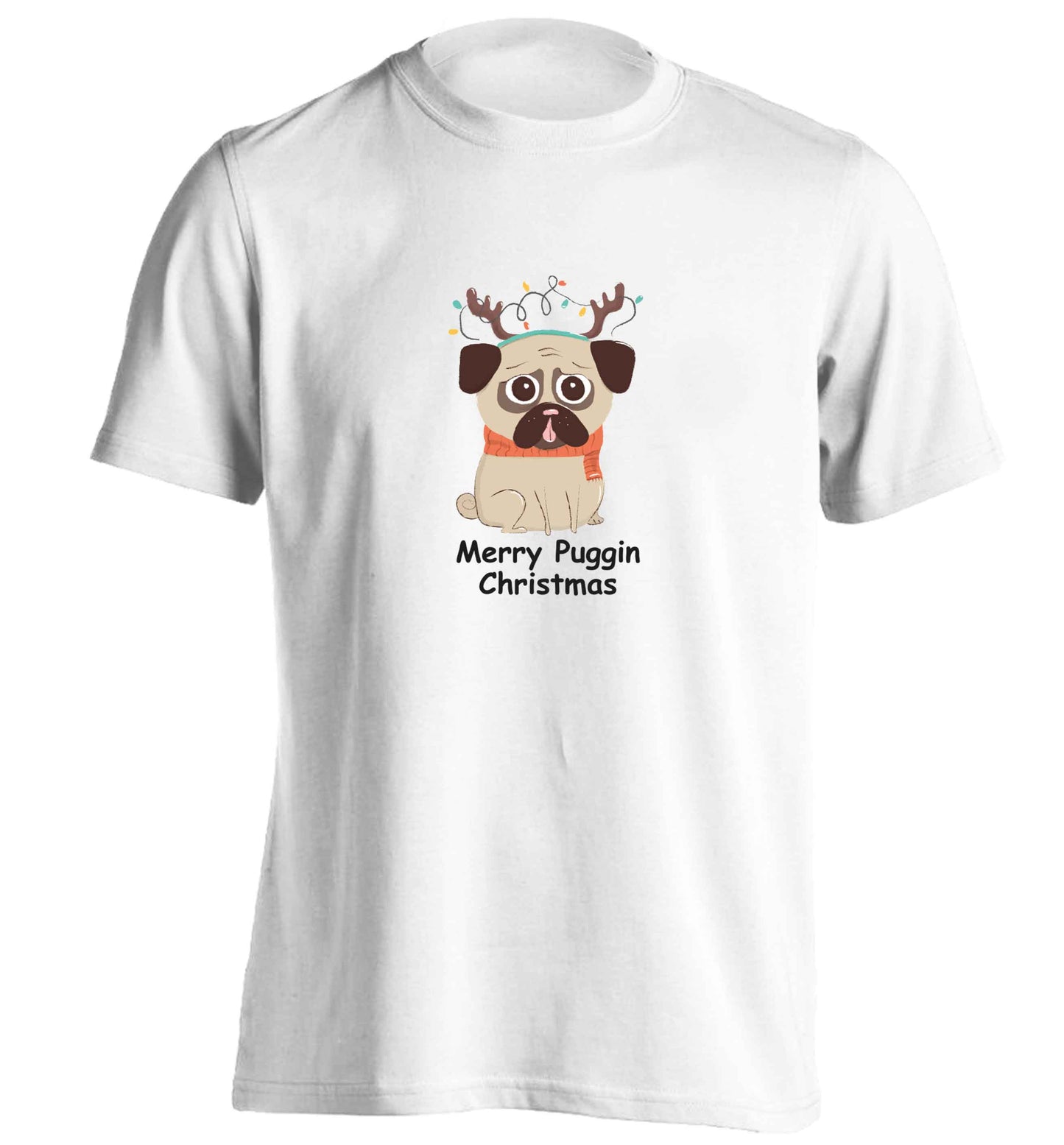 Merry puggin' Chirstmas adults unisex white Tshirt 2XL