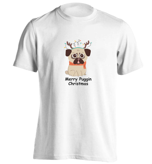 Merry puggin' Chirstmas adults unisex white Tshirt 2XL