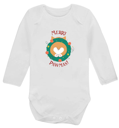 Merry Pawmas baby vest long sleeved white 6-12 months