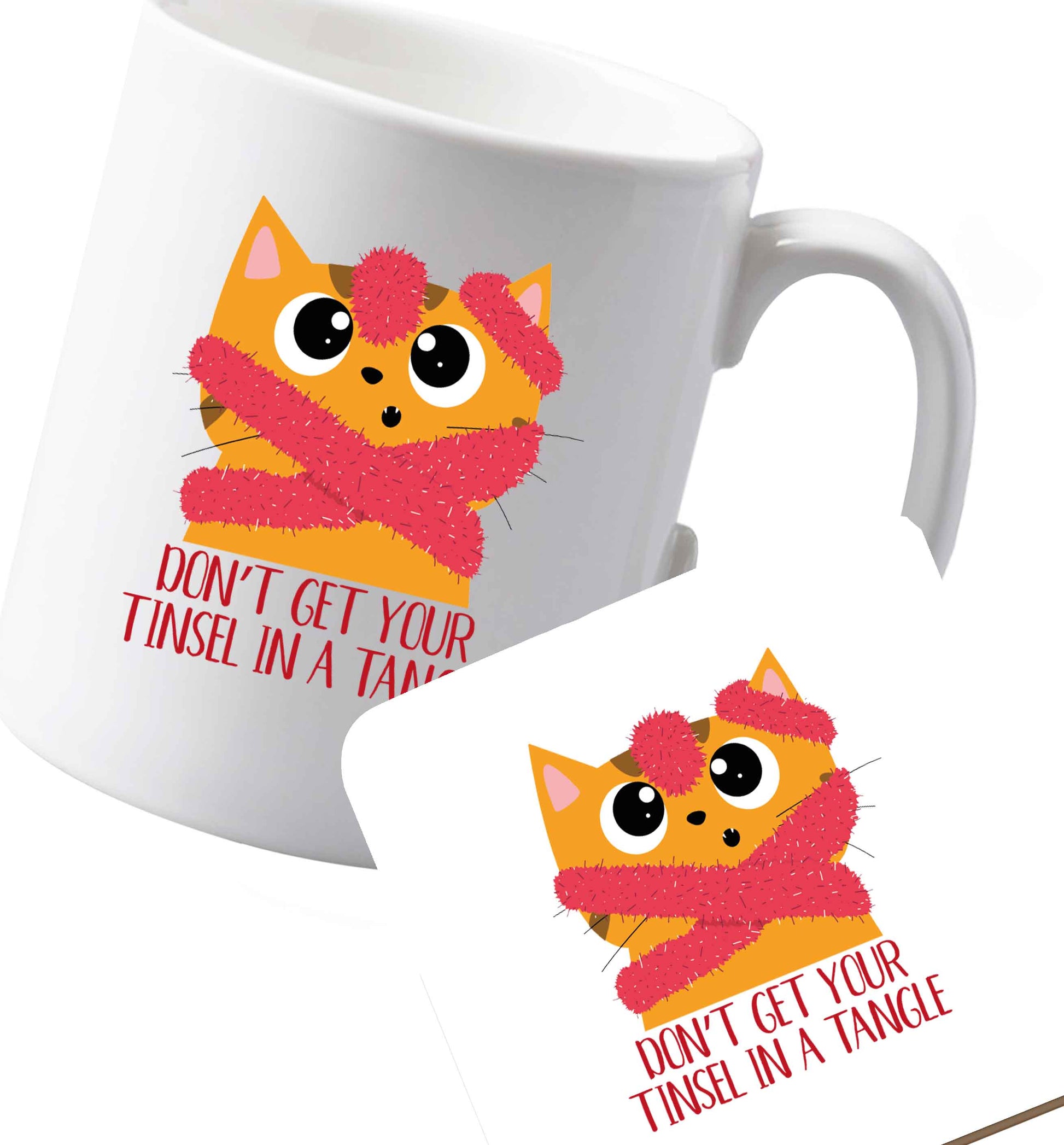 10 oz Ceramic mug and coaster Don't get your tinsel in a tangle both sides