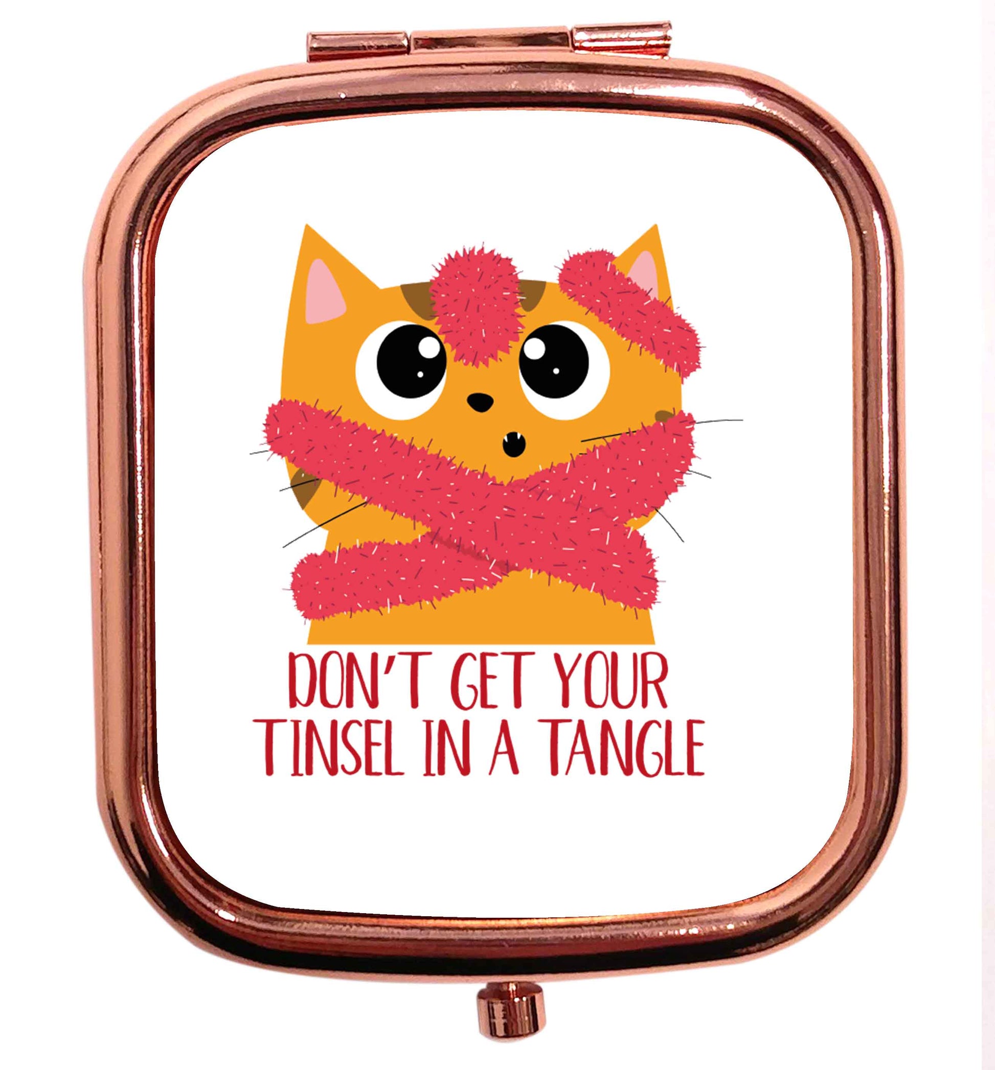 Don't get your tinsel in a tangle rose gold square pocket mirror