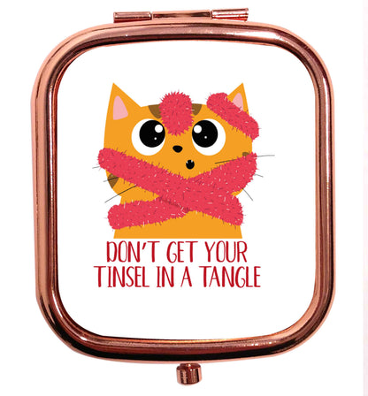 Don't get your tinsel in a tangle rose gold square pocket mirror