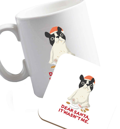 10 oz Dear Santa it wasn't me ceramic mug and coaster set right handed
