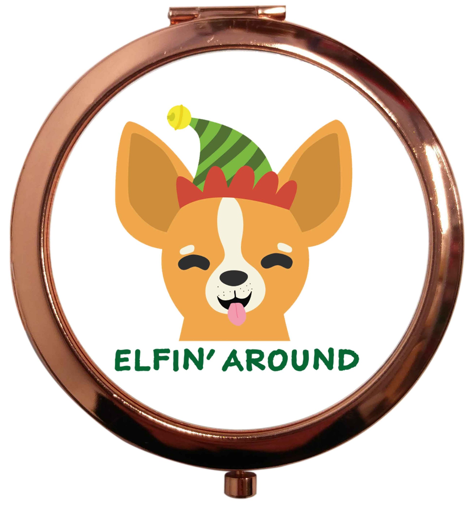 Elfin' around rose gold circle pocket mirror