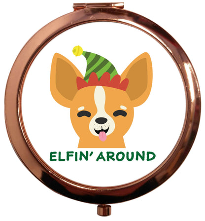 Elfin' around rose gold circle pocket mirror