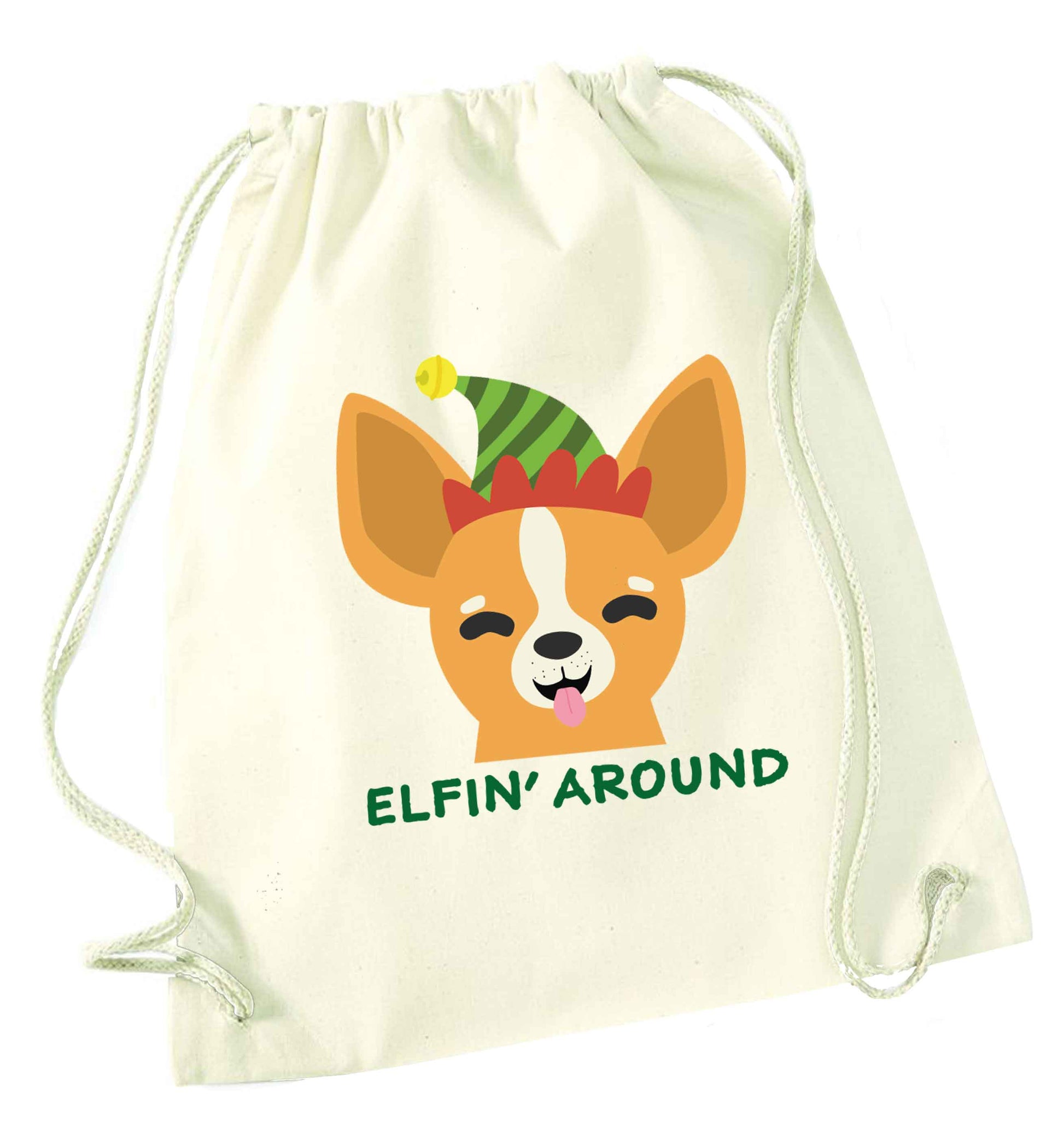 Elfin' around natural drawstring bag