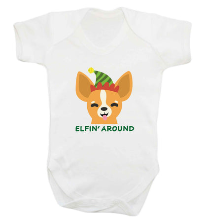 Elfin' around baby vest white 18-24 months