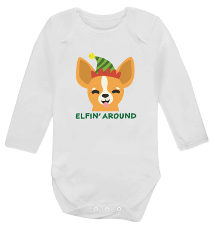 Elfin' around baby vest long sleeved white 6-12 months