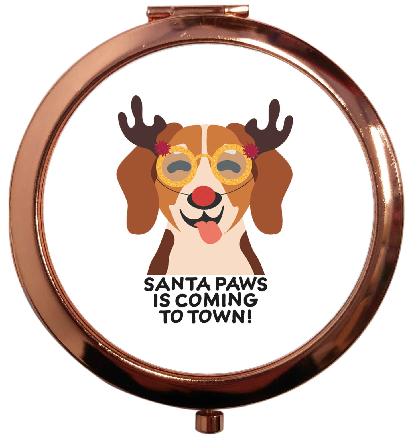 Santa paws is coming to town rose gold circle pocket mirror