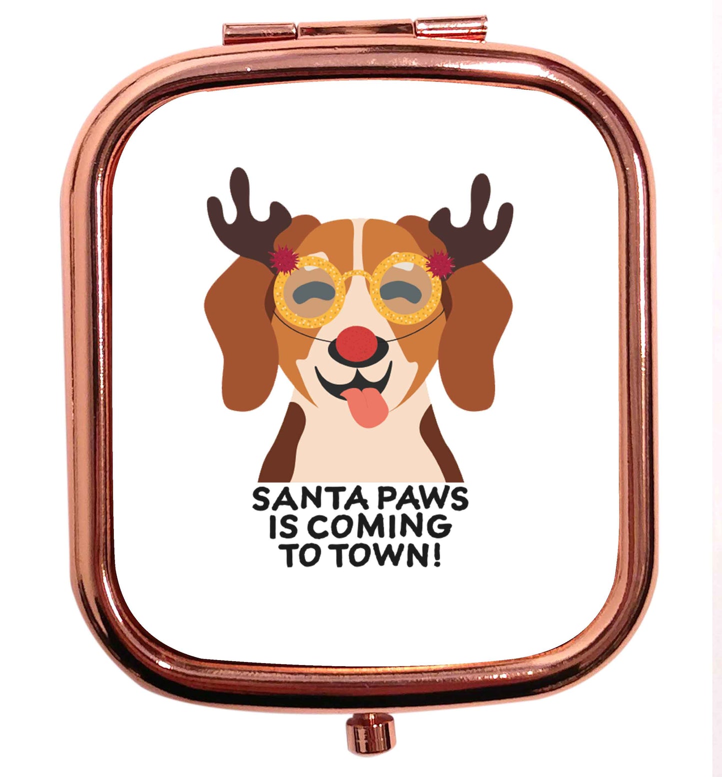 Santa paws is coming to town rose gold square pocket mirror