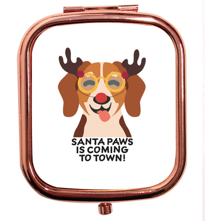 Santa paws is coming to town rose gold square pocket mirror