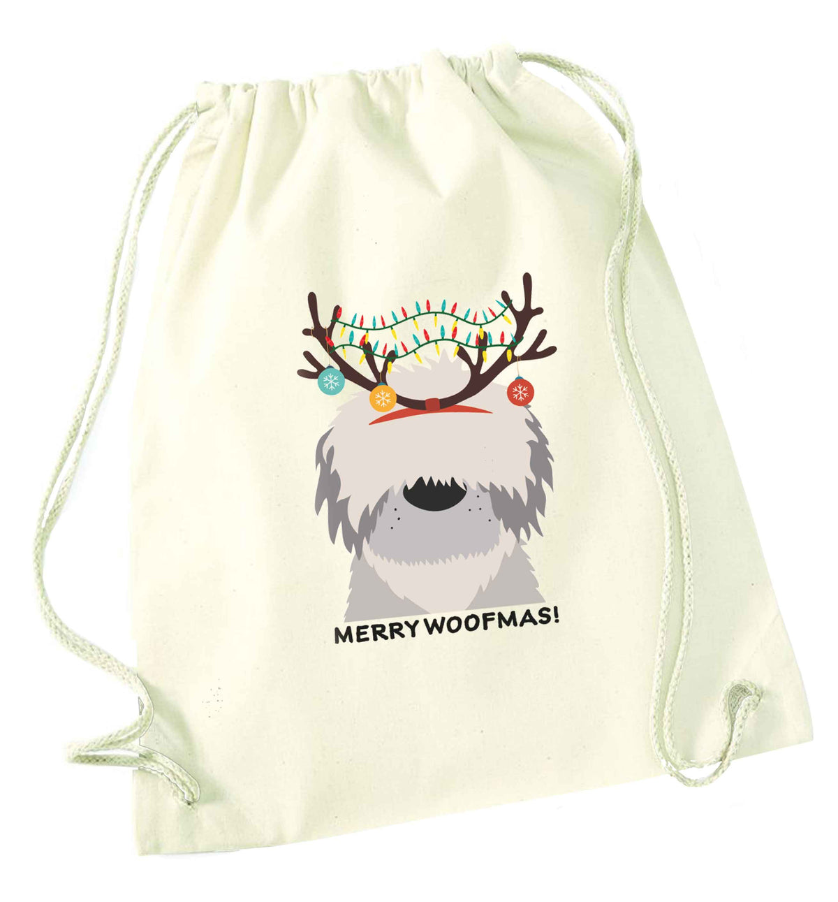 Merry Woofmas! natural drawstring bag