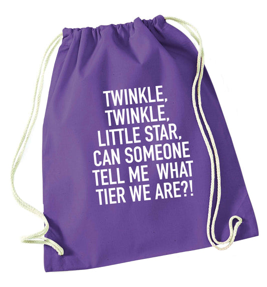 Twinkle twinkle, little star does anyone know what tier we are? purple drawstring bag