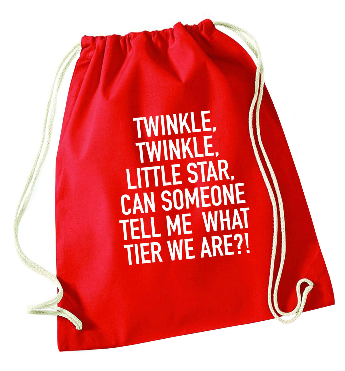 Twinkle twinkle, little star does anyone know what tier we are? red drawstring bag 