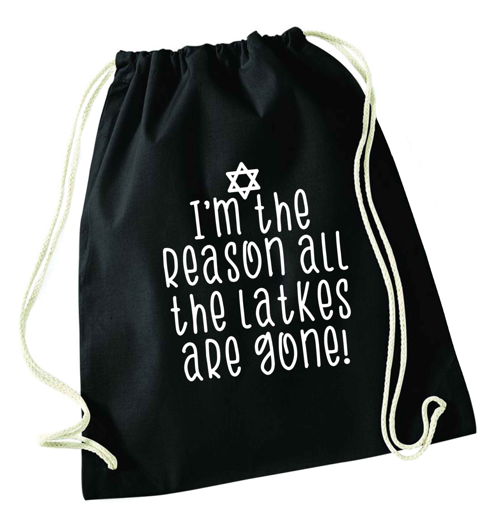I'm the reason all the latkes are gone black drawstring bag