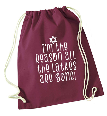 I'm the reason all the latkes are gone maroon drawstring bag