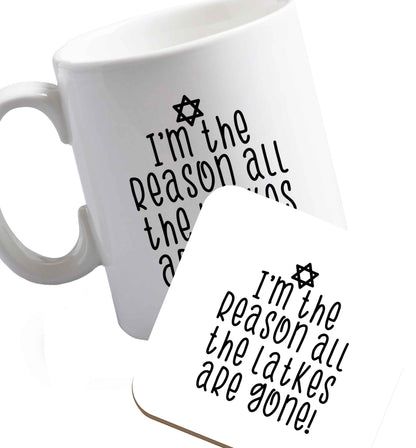 10 oz I'm the reason all the latkes are gone ceramic mug and coaster set right handed