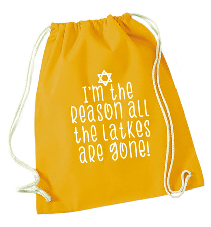 Happy challah days mustard drawstring bag