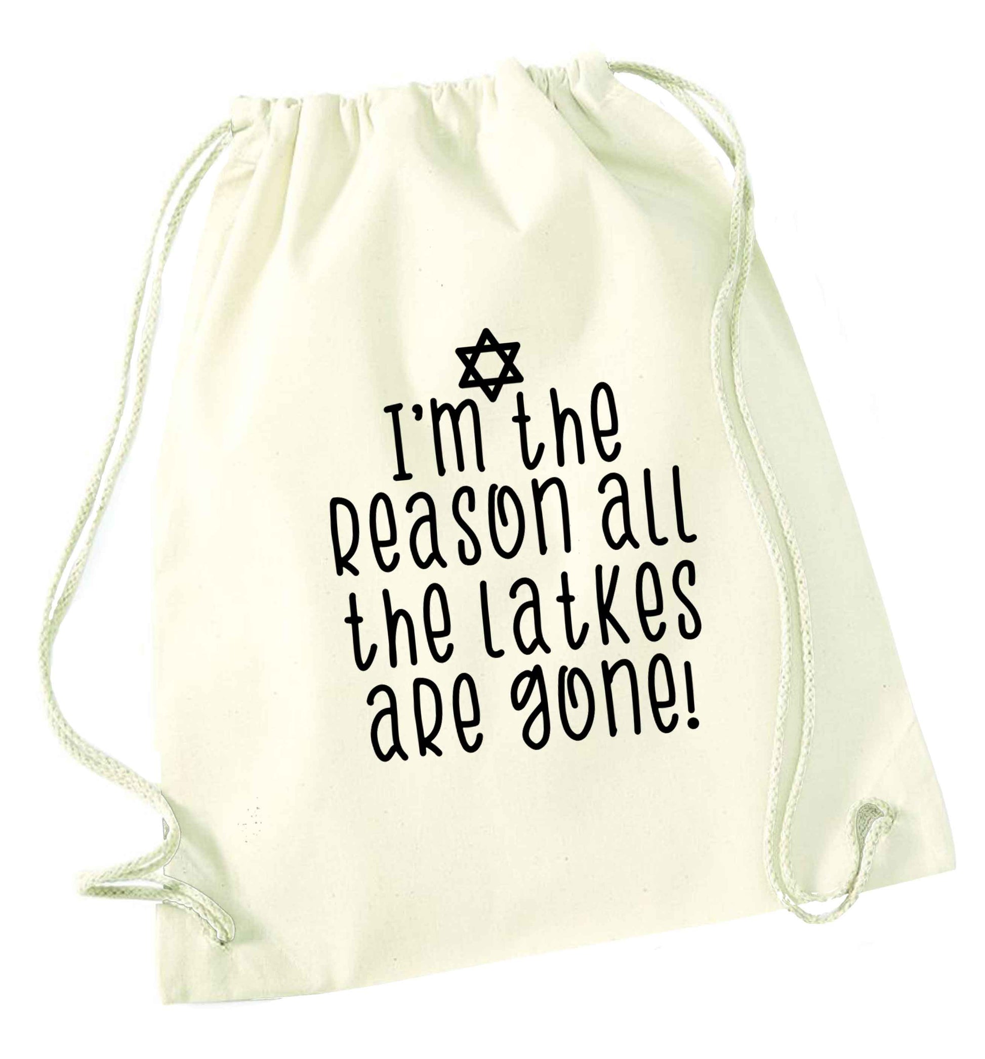 I'm the reason all the latkes are gone natural drawstring bag