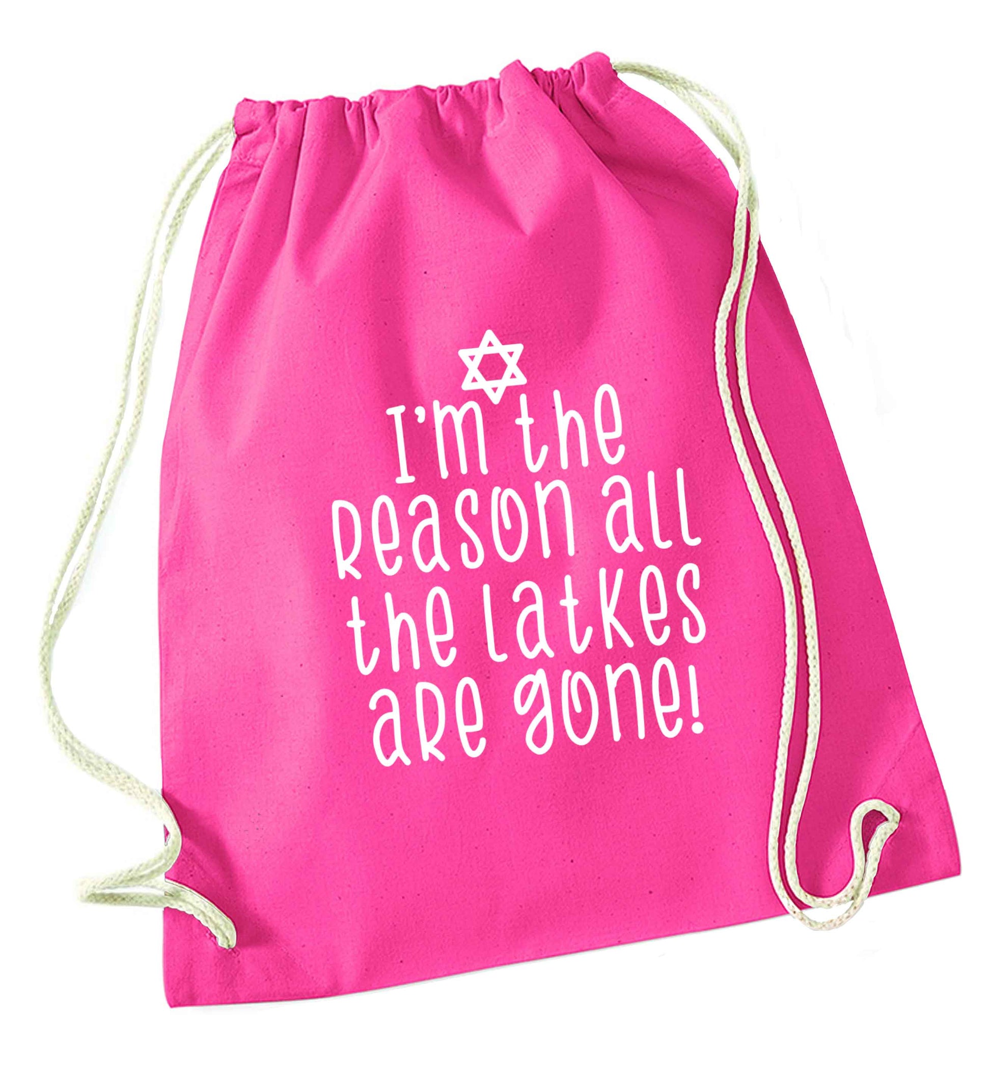 I'm the reason all the latkes are gone pink drawstring bag