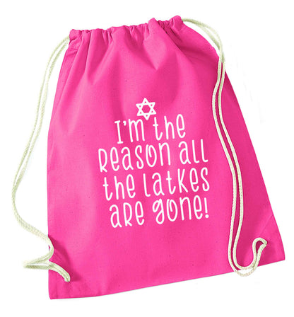 I'm the reason all the latkes are gone pink drawstring bag