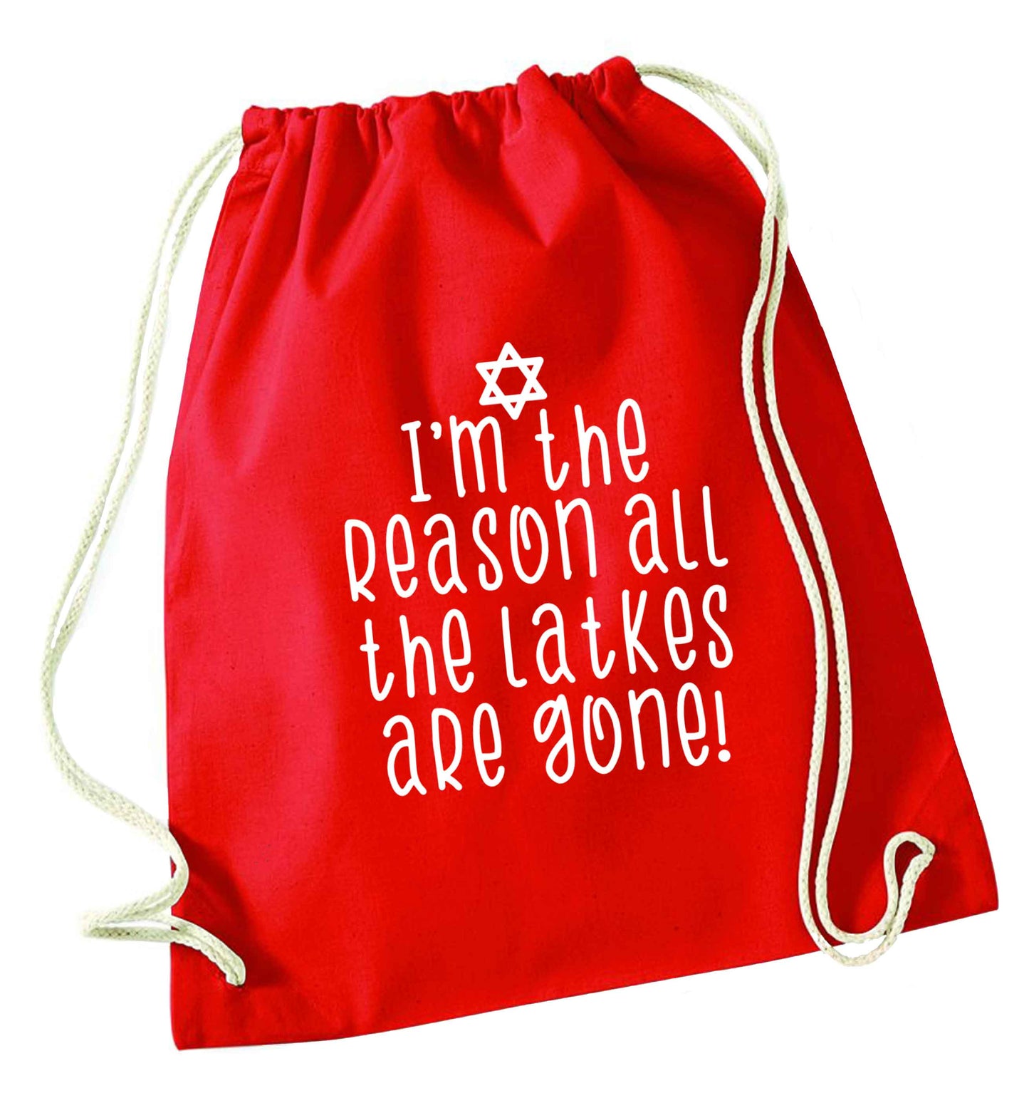 I'm the reason all the latkes are gone red drawstring bag 