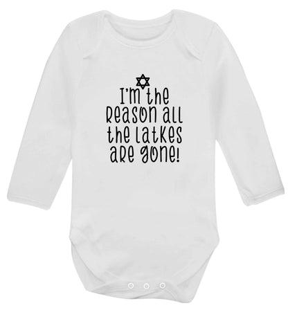 I'm the reason all the latkes are gone baby vest long sleeved white 6-12 months