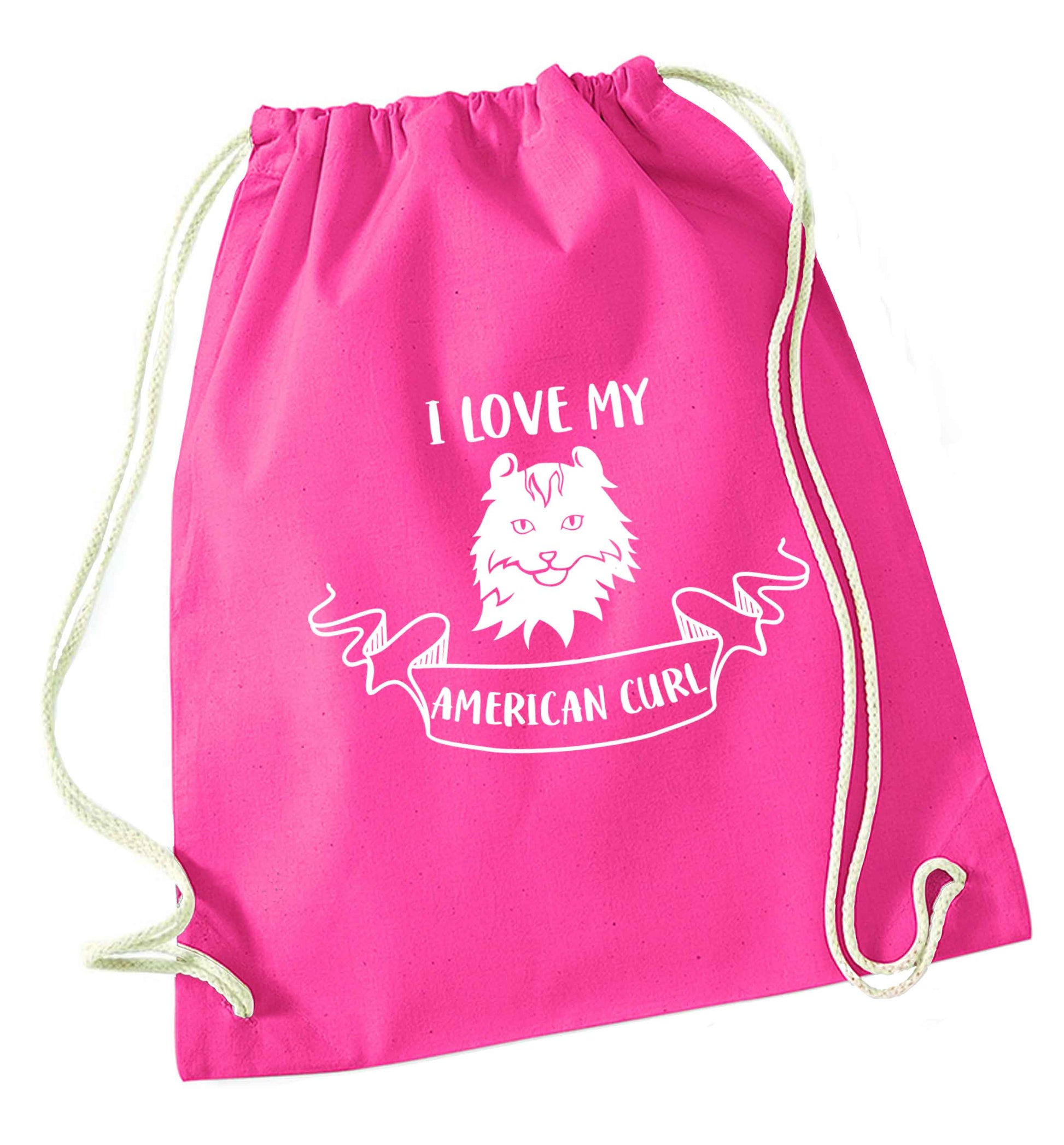 I love my American curl pink drawstring bag