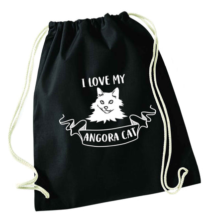 I love my angora cat black drawstring bag