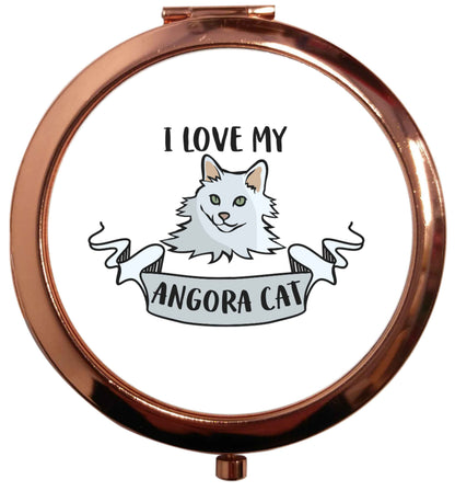 I love my angora cat rose gold circle pocket mirror