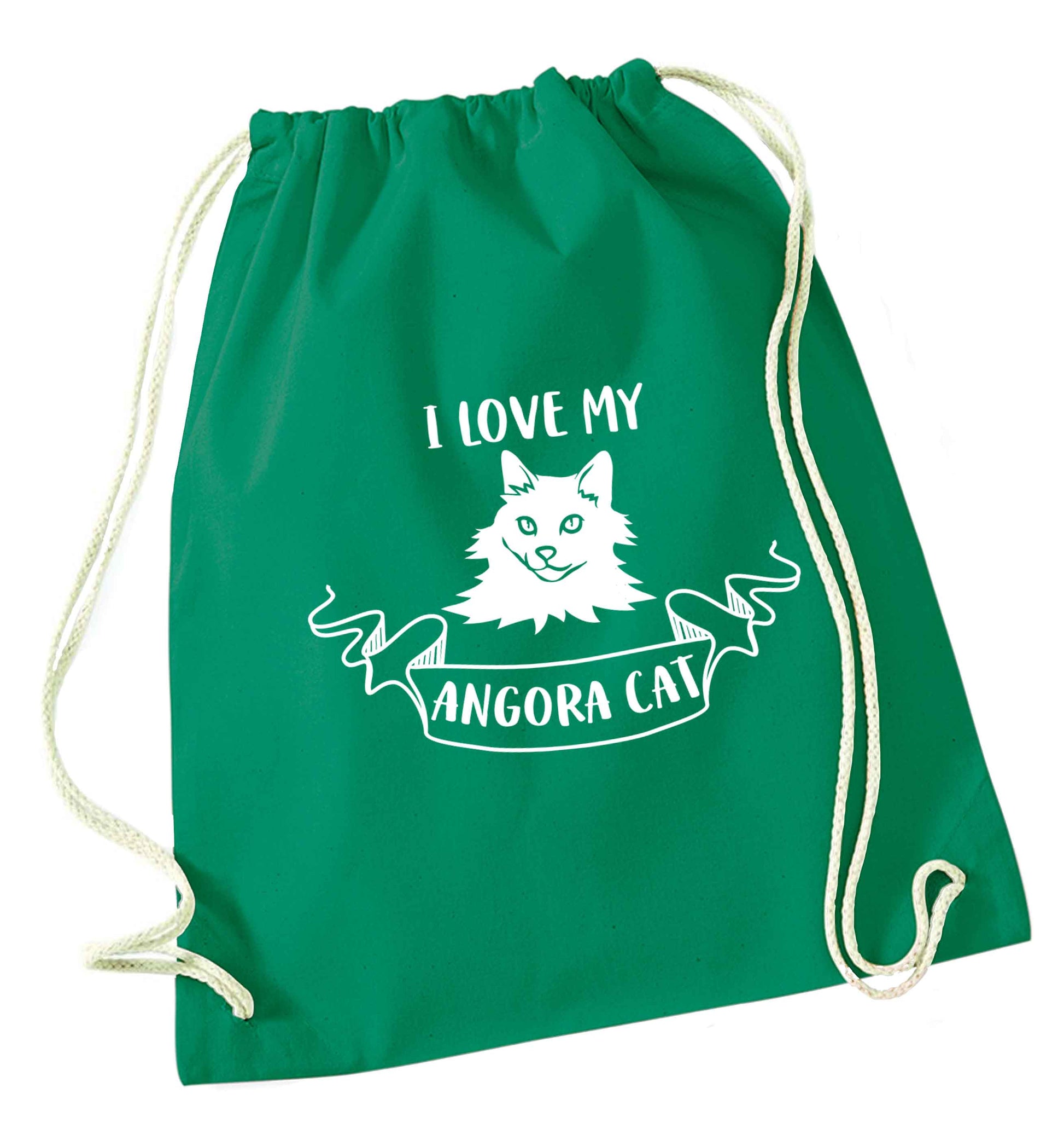 I love my angora cat green drawstring bag