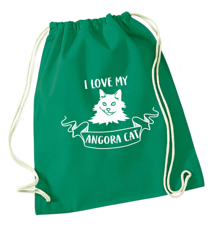 I love my angora cat green drawstring bag