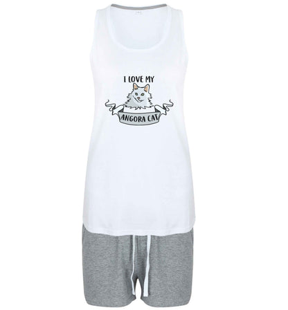 I love my angora cat size XL women's pyjama shorts set in pink 