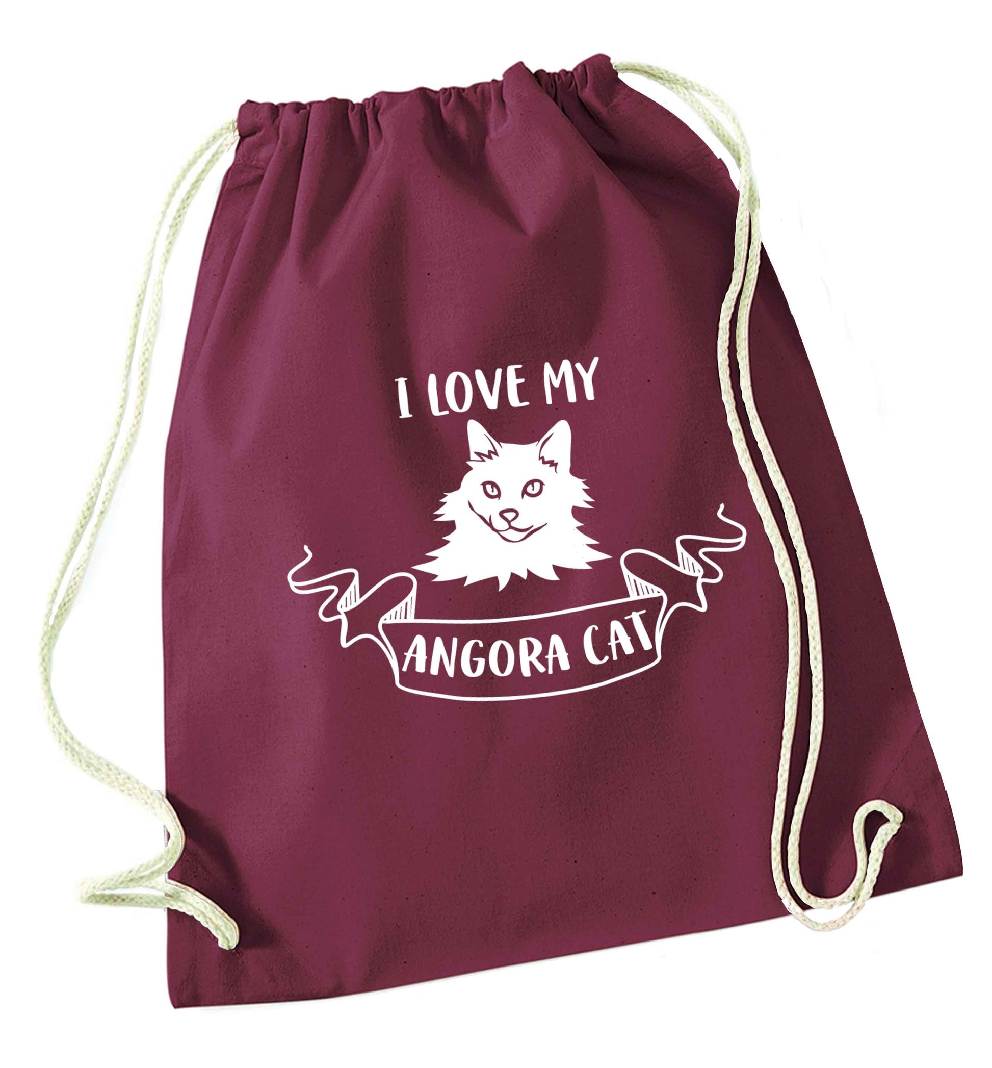 I love my angora cat maroon drawstring bag