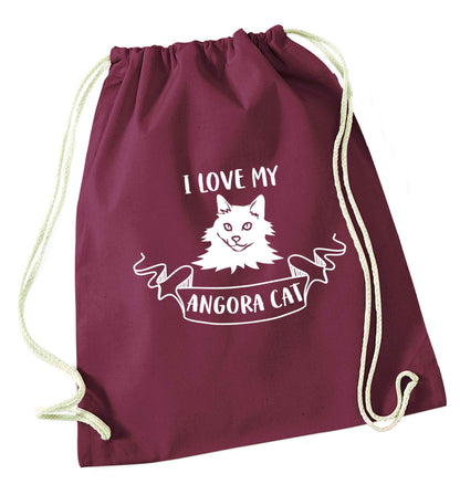 I love my angora cat maroon drawstring bag