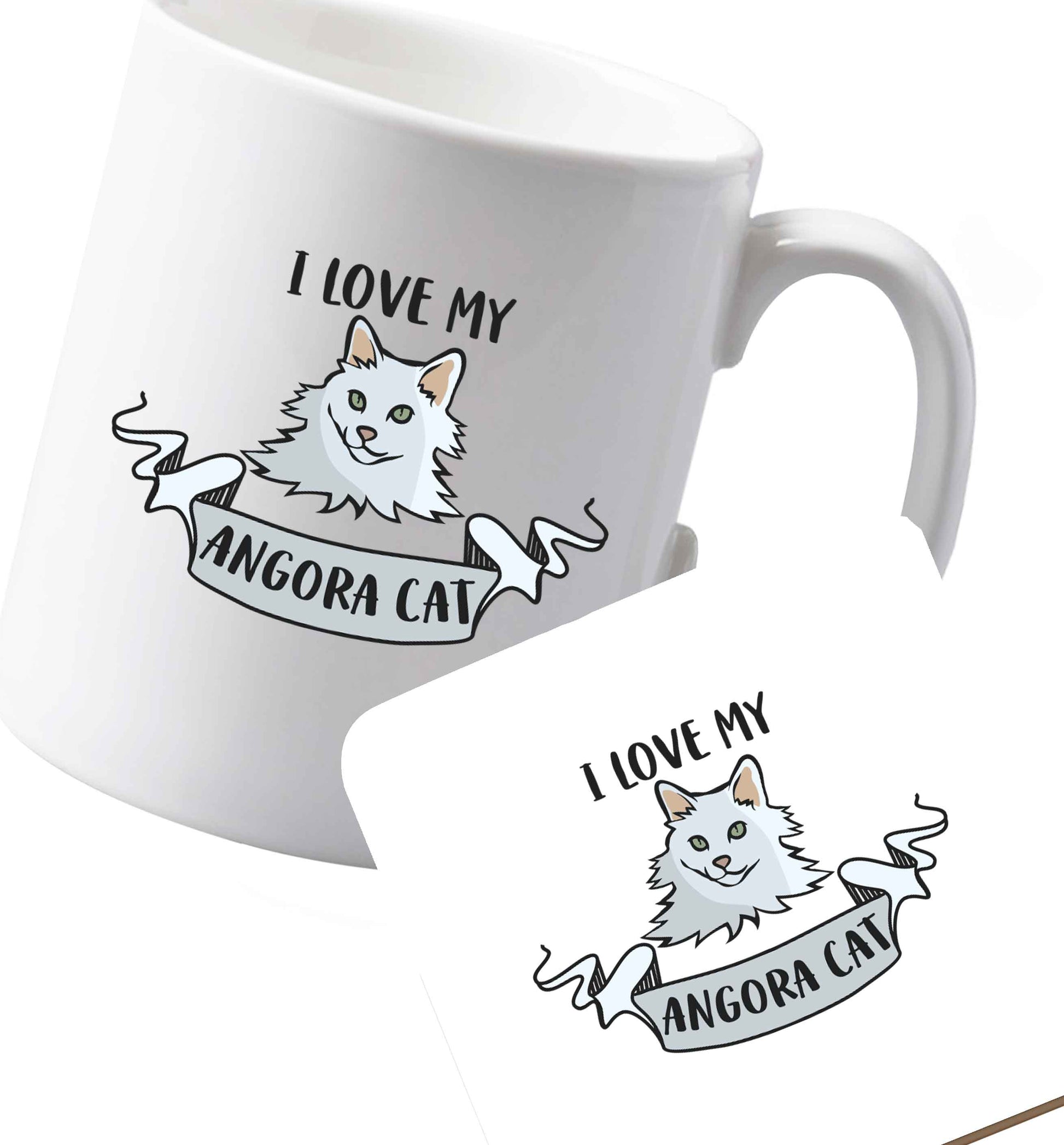 10 oz Ceramic mug and coaster I love my angora cat both sides