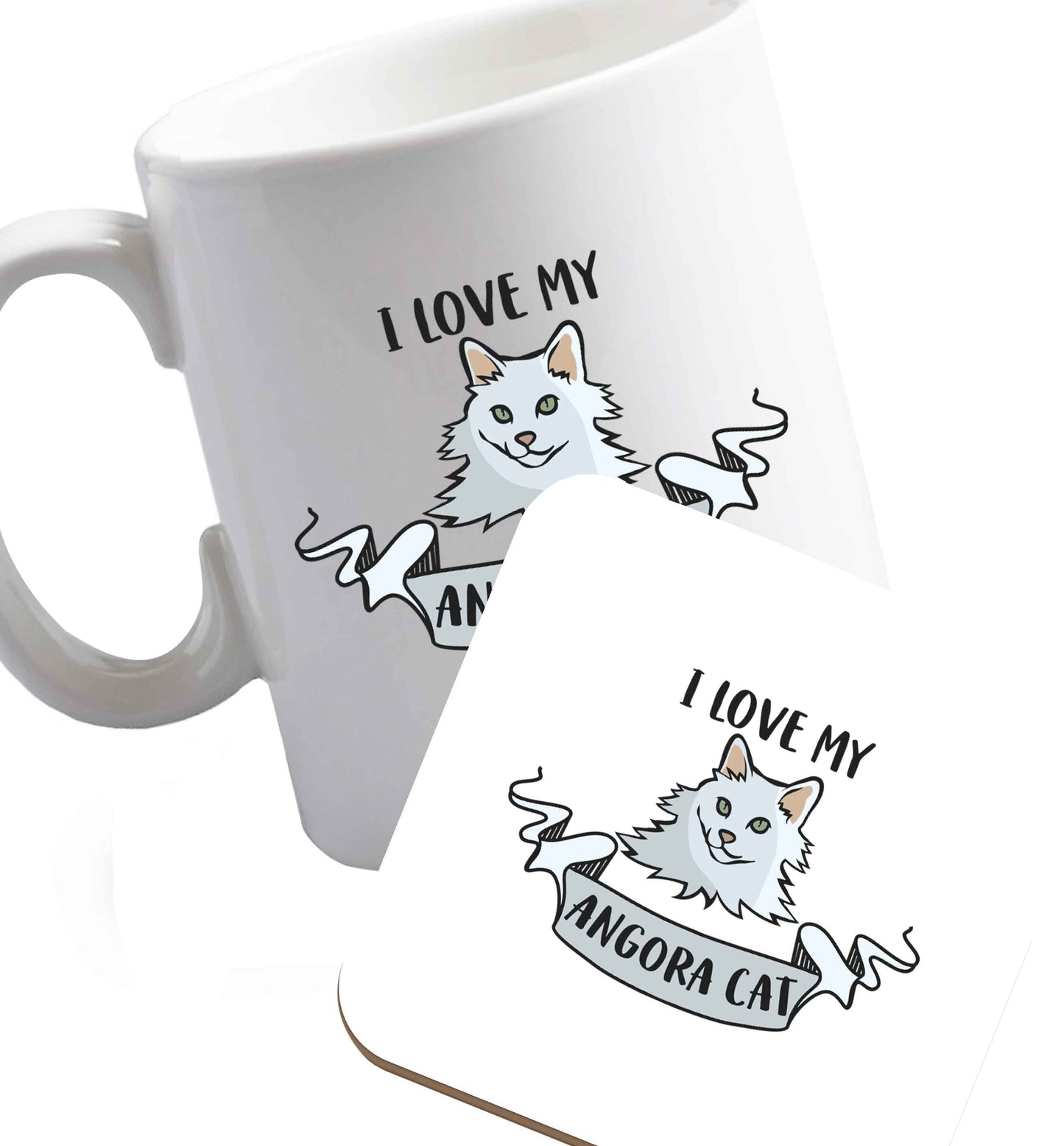 10 oz I love my angora cat ceramic mug and coaster set right handed
