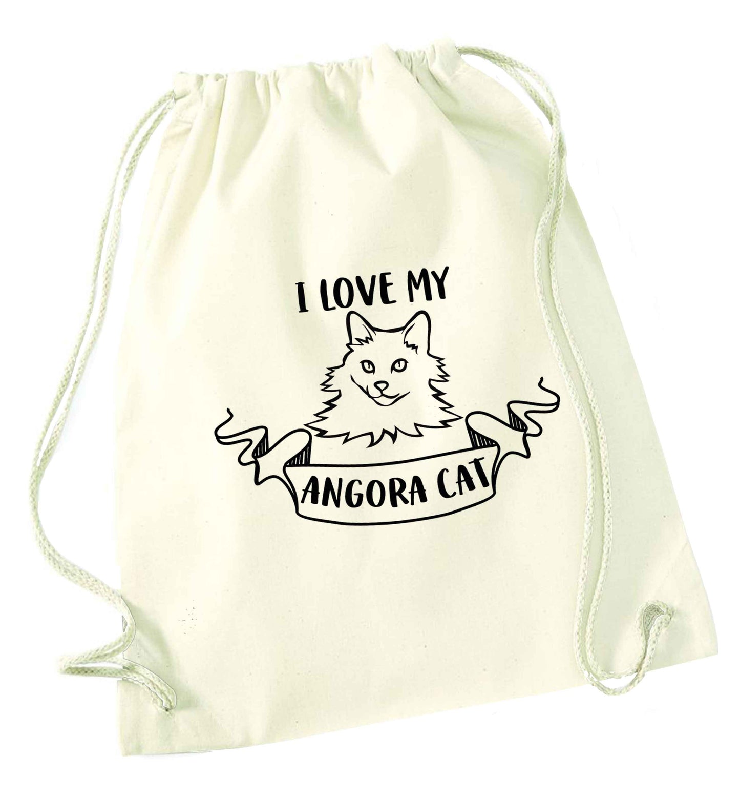 I love my angora cat natural drawstring bag