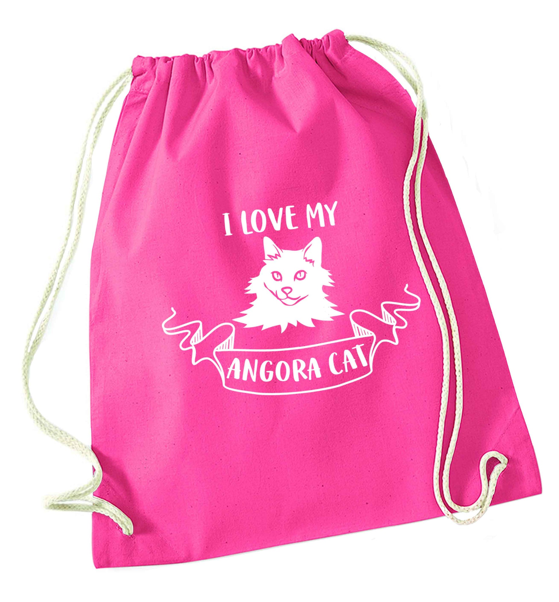 I love my angora cat pink drawstring bag
