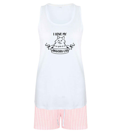I love my angora cat size XL women's pyjama shorts set in pink 