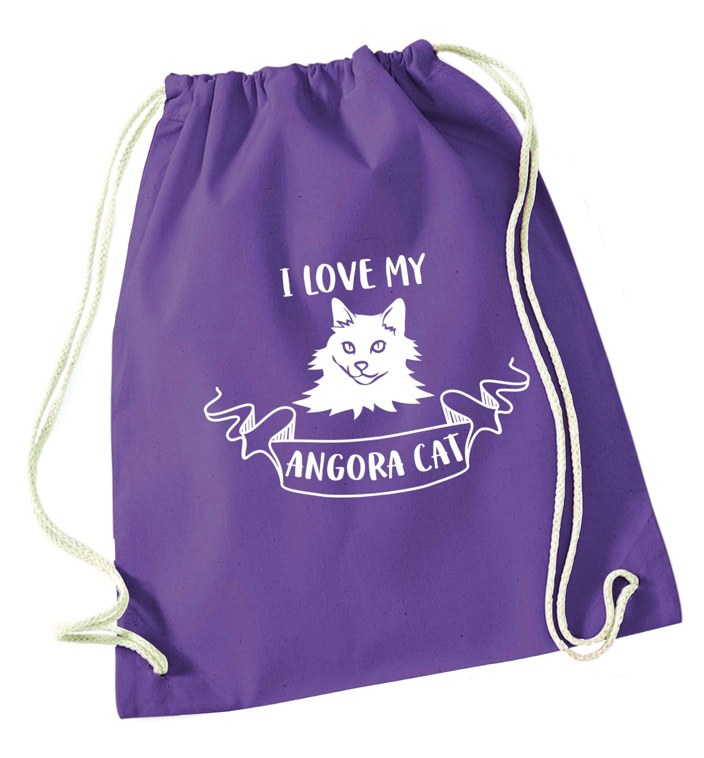 I love my angora cat purple drawstring bag