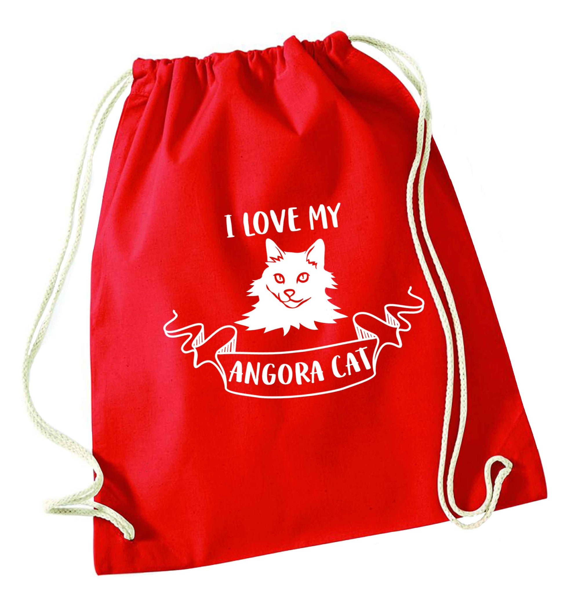 I love my angora cat red drawstring bag 