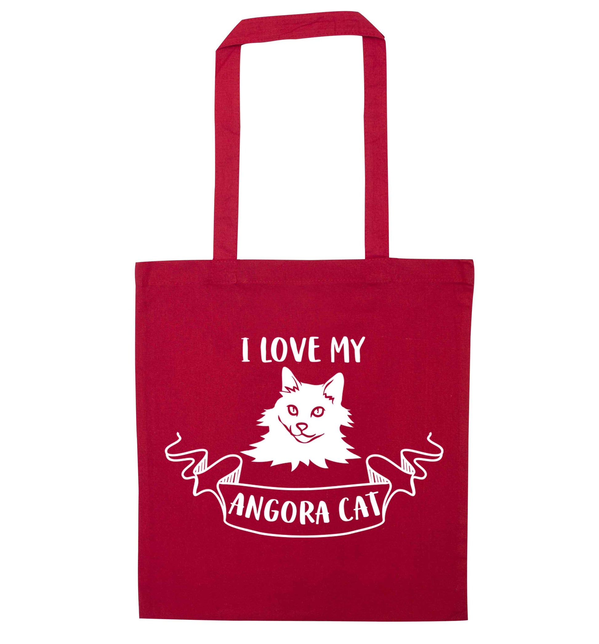 I love my angora cat red tote bag
