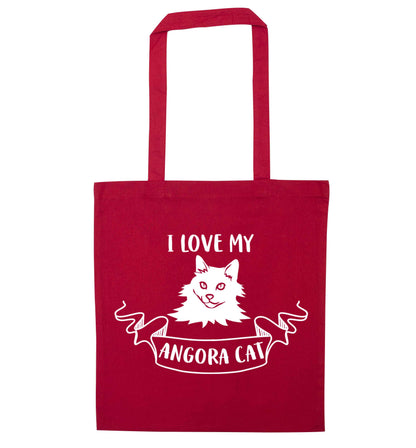 I love my angora cat red tote bag